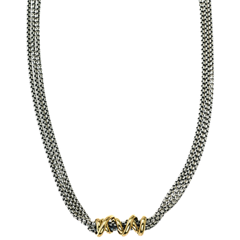 Multi Strand Sterling Box Necklace with Shiny Yellow Gold Wrap VHN 1588