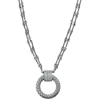 Open Sterling Linea Circle with Pave' Diamond Top Necklace VHN 1515 D