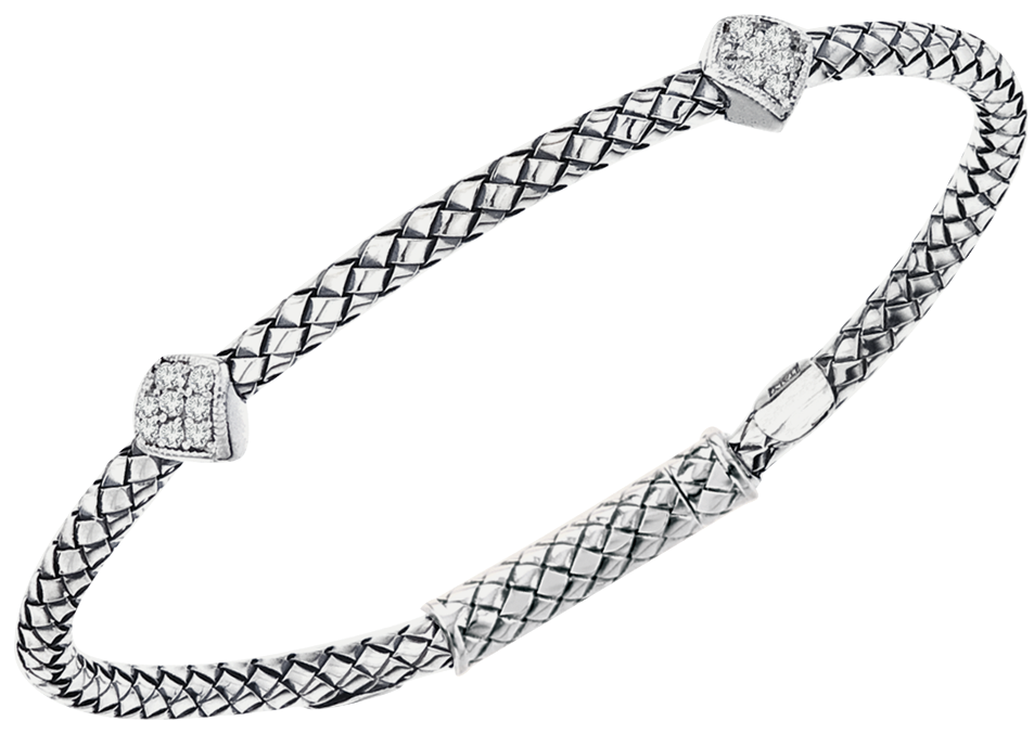 Double Diamond Shape Diamond Station Sterling Traversa Locking Bracelet