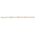 Alisa Shiny men's curb link bracelet, 3 X 18K yellow gold Traversa flat stations, Rhodium Finish MB 3062, 8.5"
