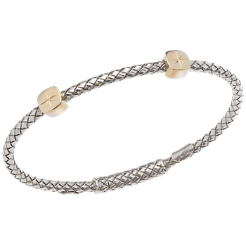 Double Star Yellow Gold Cushion Station Sterling Traversa Locking Bangle Bracelet VHB 1552 LK