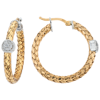 Single Round Diamond Station Round Yellow Gold Traversa Hoop Earrings VHE 1411 D