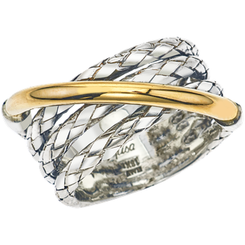 3 Row Sterling Traversa Band Ring with Yellow Gold Shiny Crossover VHR 1106