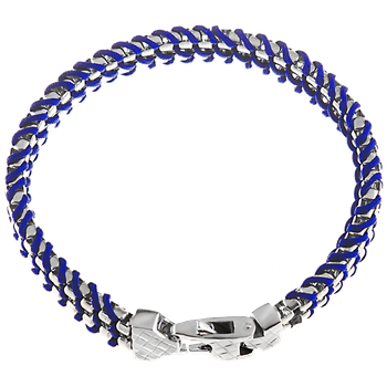 Men's 2 row box bracelet woven with blue paracord, Traversa lock & end caps, Rhodium Finish MB 3060 BL 8"