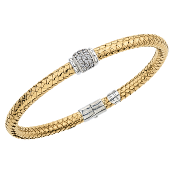 Single Diamond Wide Rondelle Station Yellow Gold Traversa Spring Bangle Bracelet VHB 1372 D