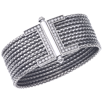10 Row Wide Locking Sterling Traversa Bracelet, Diamond Clasp VHB 1178 D