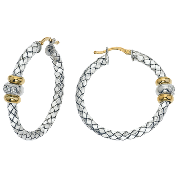 Single Station Yellow Gold & Diamond Rondelle Round Sterling Traversa Hoop Earrings VHE 1160 D