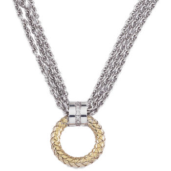 Open Yellow Gold Traversa Circle with Shiny Sterling Diamond Top Sterling Necklace VHN 1407 D 1 ROW