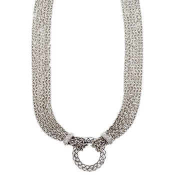 Sterling Multi Strand Rollo Necklace, Round Traversa Circle Center with 2 Diamond Rondelles VHN 935 D