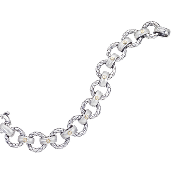 Yellow Gold Bezel Set Diamonds in Shiny Connectors of Round Sterling Traversa Links Bracelet VHB 913 D