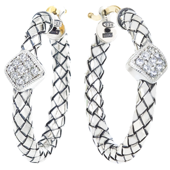 Single Diamond Shape Diamond Station Round Sterling Traversa Hoop Earrings VHE 1215 D