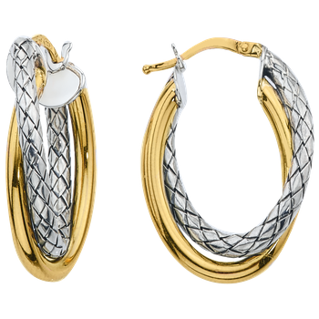 Twisted Double Shiny Yellow Gold & Sterling Traversa Oval Hoop Earrings VHE 1423