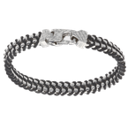 Alisa Men's 2 row box bracelet woven with black paracord, Traversa lock & end caps, Rhodium Finish MB 3060 B 9"