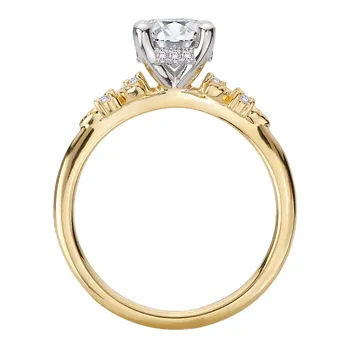 Semi-Mount Diamond Engagement Ring with Hidden Halo and Leaf Design 160282-RD100Y