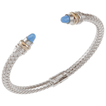 Faceted Turquoise cabochons Sterling Traversa Spring Cuff Bracelet, Yellow Gold Rondelles VHB 416 FTQ