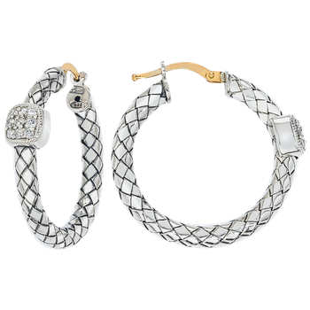 Single Cushion Diamond Station Round Sterling Traversa Hoop Earrings VHE 1448 D