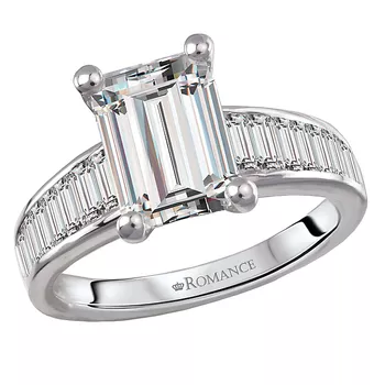 Semi-Mount Engagement Ring with Graduated Baguette Lined Band 160319-EM300