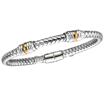 Double Rose Gold Rondelle Station Sterling Traversa Spring Bangle Bracelet VHB 414 R