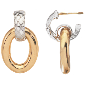 Sterling Traversa Half Hoop Door Knocker Earrings with Shiny Yellow Gold Oval Dangle VHE 1001