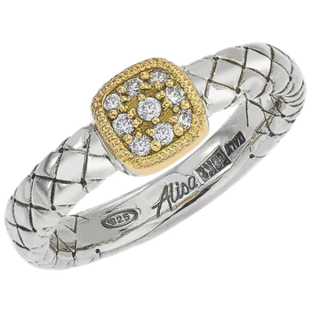 Traversa Band Ring, Yellow Gold Cushion Shape Pave' Diamond Station VHR 1458 D