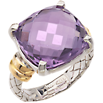 Traversa Band Ring with Yellow Gold Rondelles & Large Cushion Amethyst VHR 931 FA