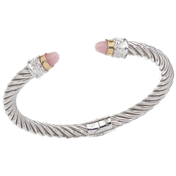 Yellow Gold Bezel Set Faceted Pink Opal cabochons Twisted Cable Sterling Spring Cuff Bracelet AO 12-952 FPO