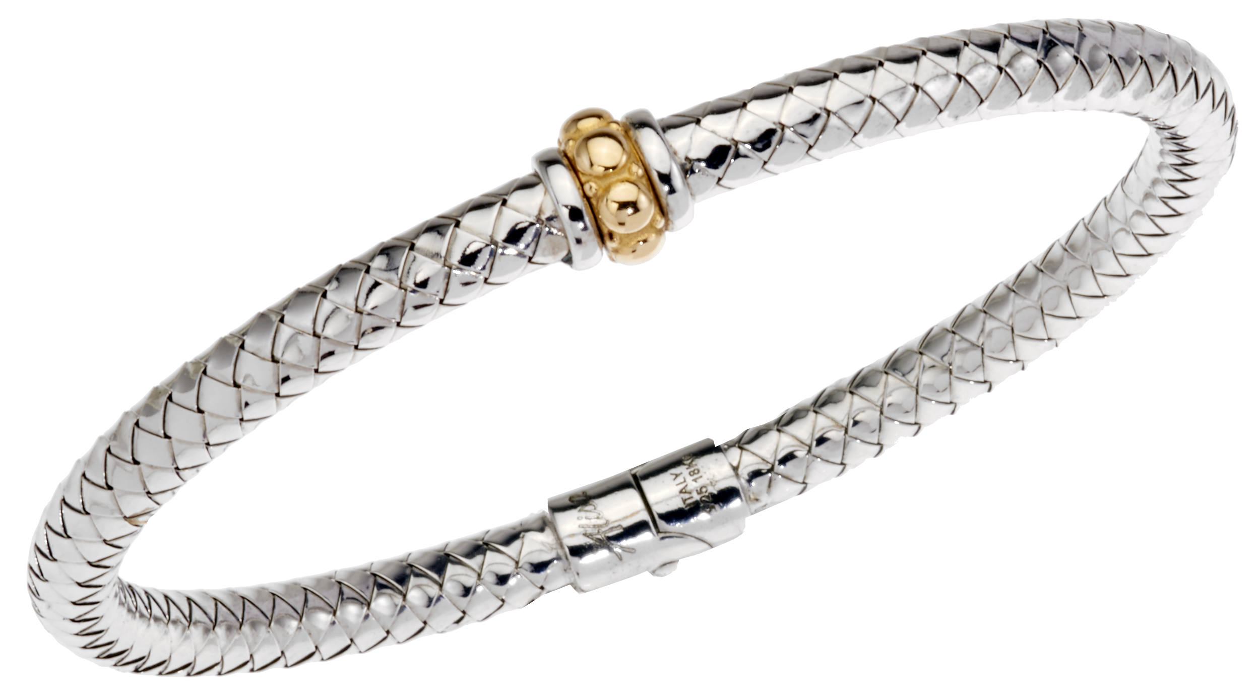 Single Yellow Gold Beaded Rondelles Sterling Traversa Spring Bangle Bracelet