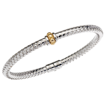 Single Yellow Gold Beaded Rondelles Sterling Traversa Spring Bangle Bracelet VHB 1453