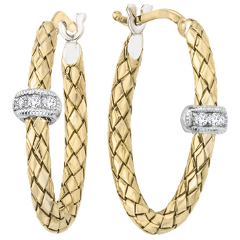 Single Diamond Rondelle Yellow Gold Oval Traversa Hoop Earrings VHE 1375 D