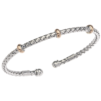 Three Rose Gold Rondelle Station Sterling Traversa Cuff Bangle Bracelet VHB 988 R