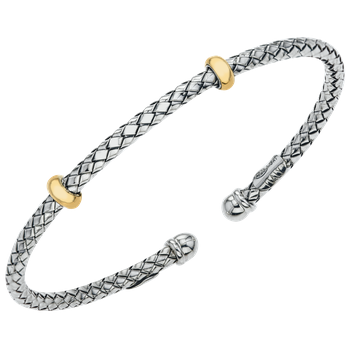 Two Yellow Gold Rondelle Station Sterling Traversa Cuff Bangle Bracelet VHB 987