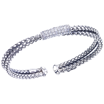 Twisted Double Sterling Traversa Diamond Bar Cuff Bracelet VHB 1223 D