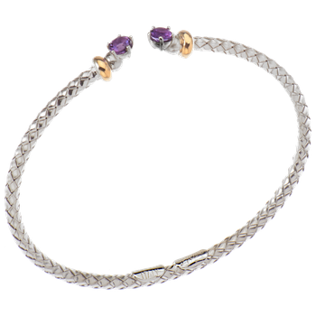 Faceted Amethyst Sterling Traversa Cuff Bracelet, Yellow Gold Rondelles VHB 1322 FA