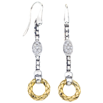 Sterling Single Oval Shape Diamond Station Round Yellow Gold Traversa Circle Drop Earrings VHE 1228 D