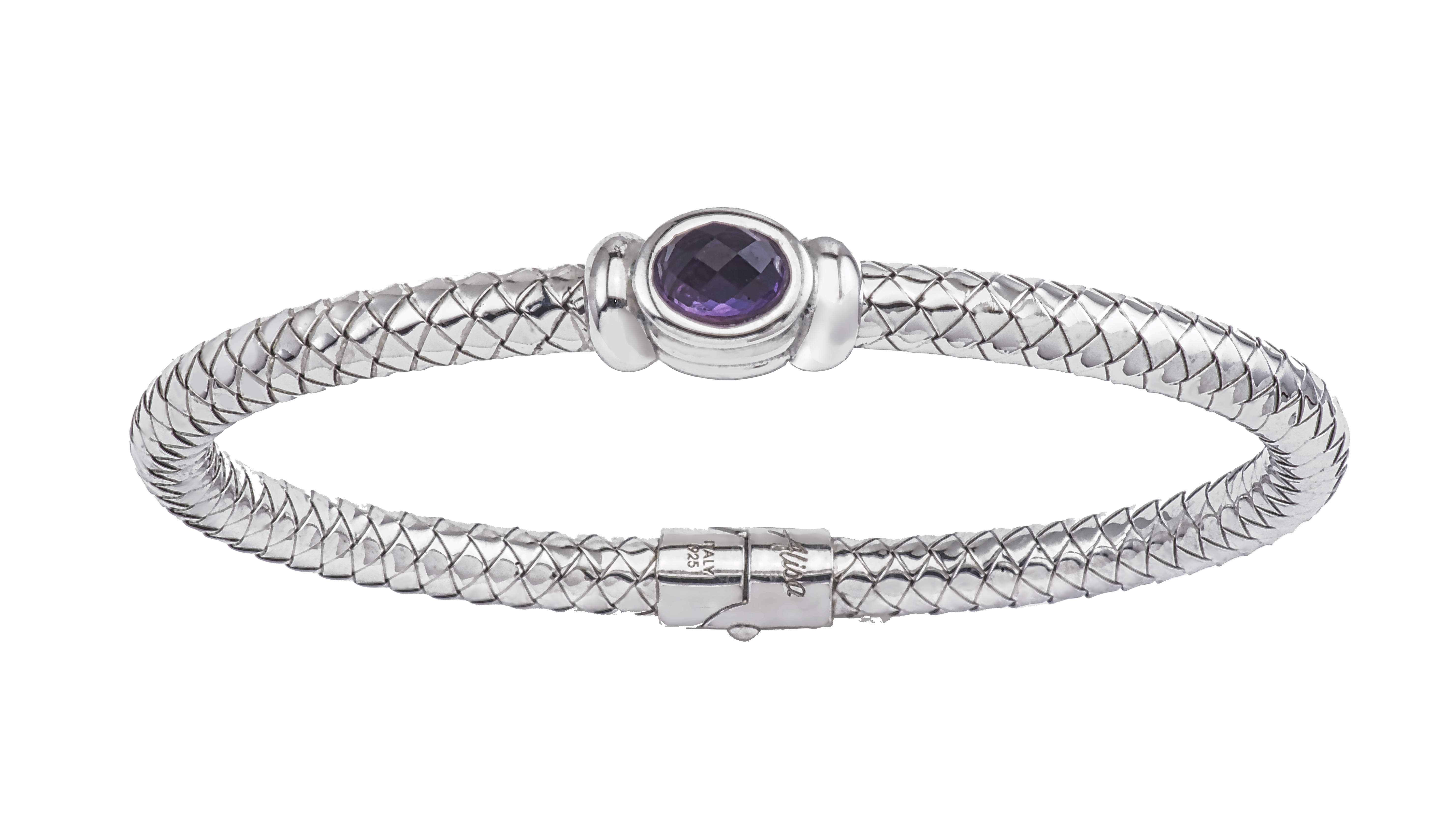 Faceted Amethyst Sterling Traversa Spring Bangle Bracelet