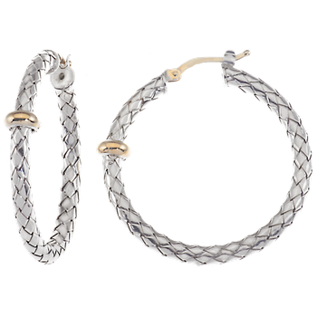 Single Station Yellow Gold Rondelle Round Sterling Traversa Hoop Earrings VHE 1072