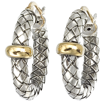 Single Station Yellow Gold Rondelle Round Sterling Traversa Hoop Earrings VHE 493